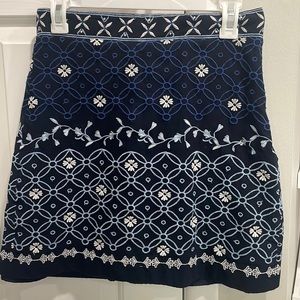 Loft navy blue embroidered pencil skirt